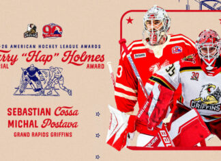 Griffins’ Cossa, Postava claim Harry “Hap” Holmes Award